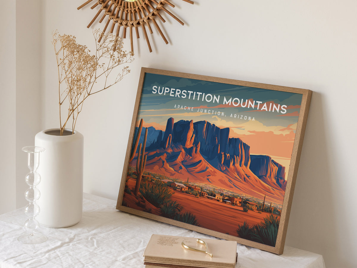 Superstition Mountains Landscape Poster | Apache Junction, Arizona Vacation Wall Art — 16x20 in