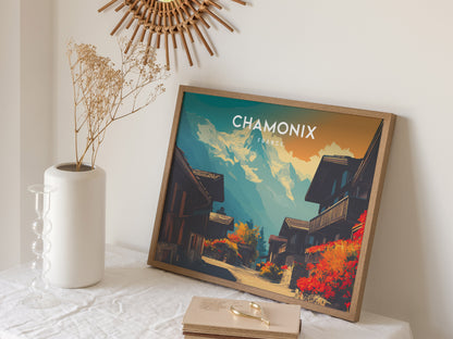 Chamonix, France Landscape Poster | Snow-Capped Alps Vacation Wall Art — 16x20 in