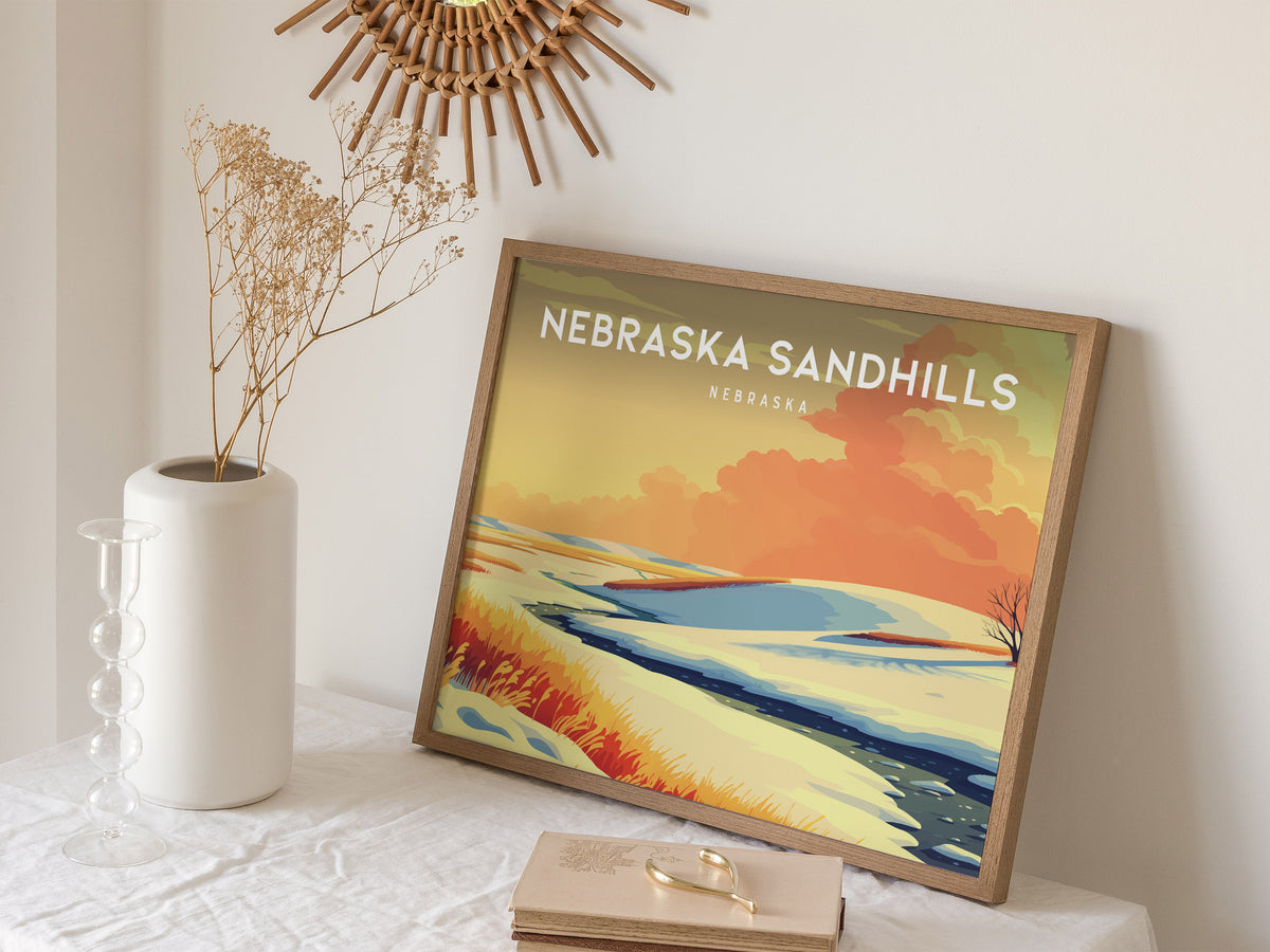 Nebraska Sandhills Landscape Poster | Nebraska Vacation Wall Art Framed or Unframed — 16x20 in