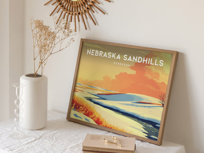 Nebraska Sandhills Landscape Poster | Nebraska Vacation Wall Art Framed or Unframed — 16x20 in