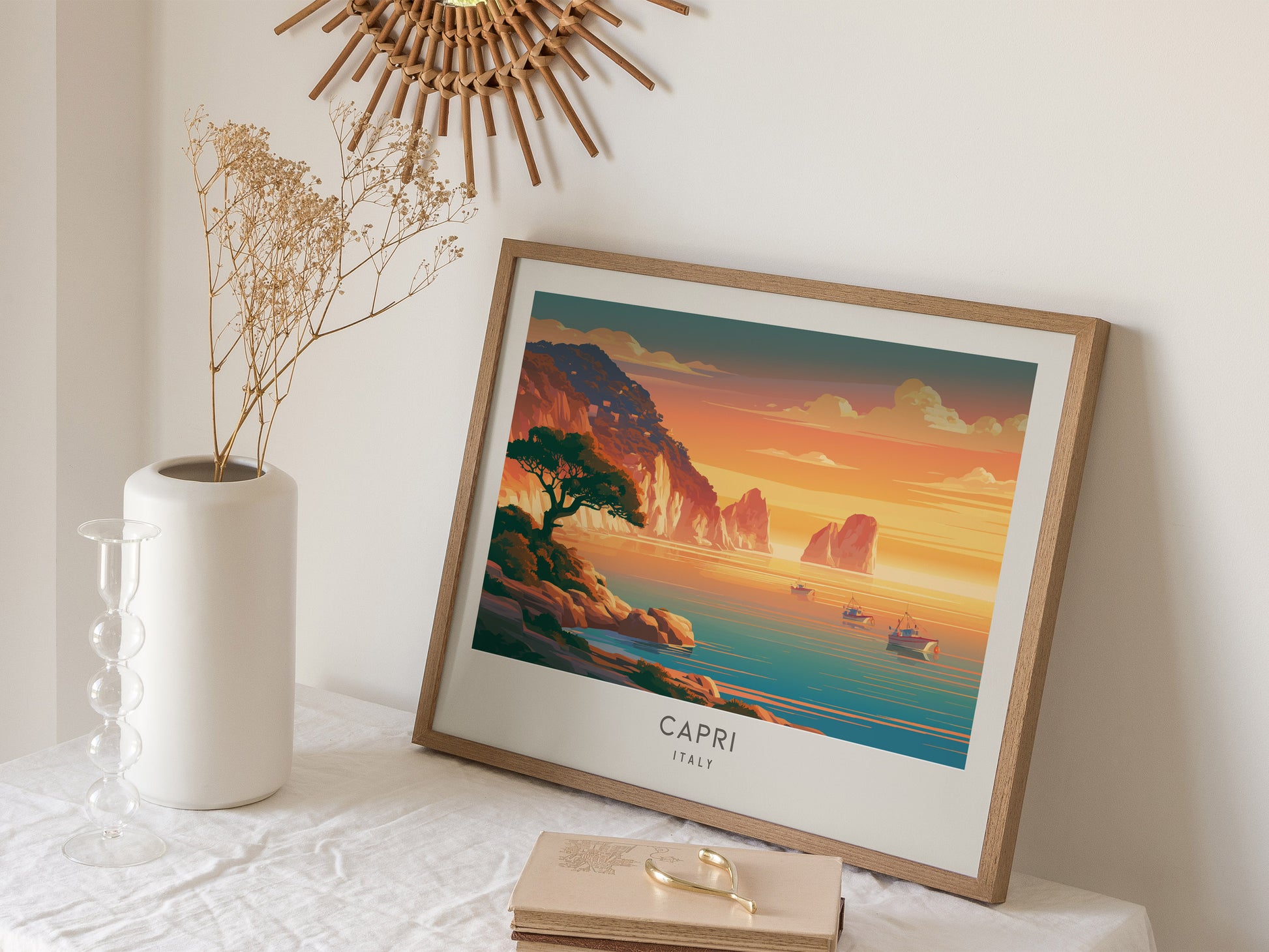 Capri Landscape Matte Border Poster | Italy Vacation Wall Art Beach House Decor — 16x20 in