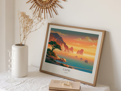Capri Landscape Matte Border Poster | Italy Vacation Wall Art Beach House Decor — 16x20 in