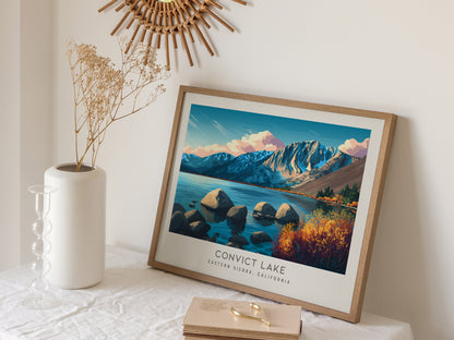 Convict Lake Landscape Matte Border Poster | Eastern Sierra, California Vacation Wall Art — 16x20 in