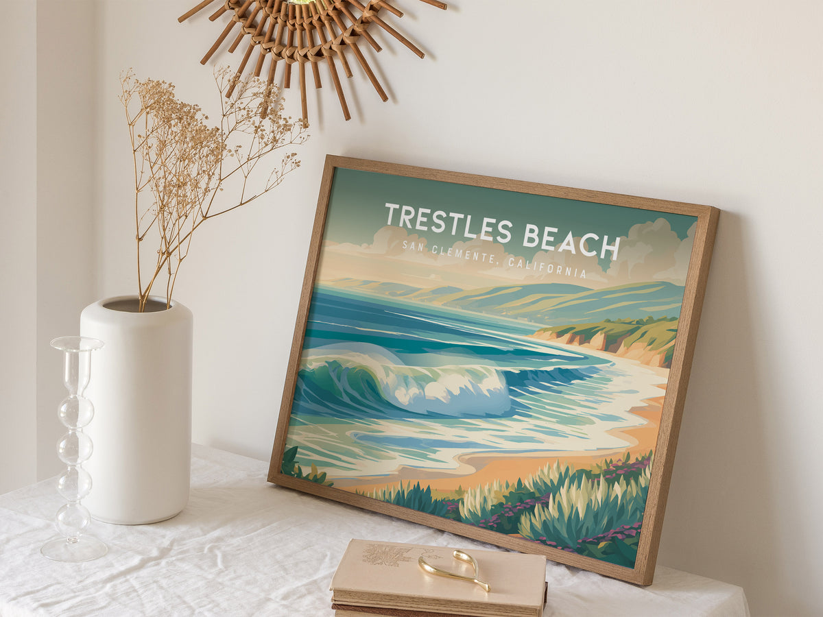 Trestles Beach Landscape, San Clemente, California Poster | Coastal Beach Decor Travel Gift Wall Art — 16x20 in