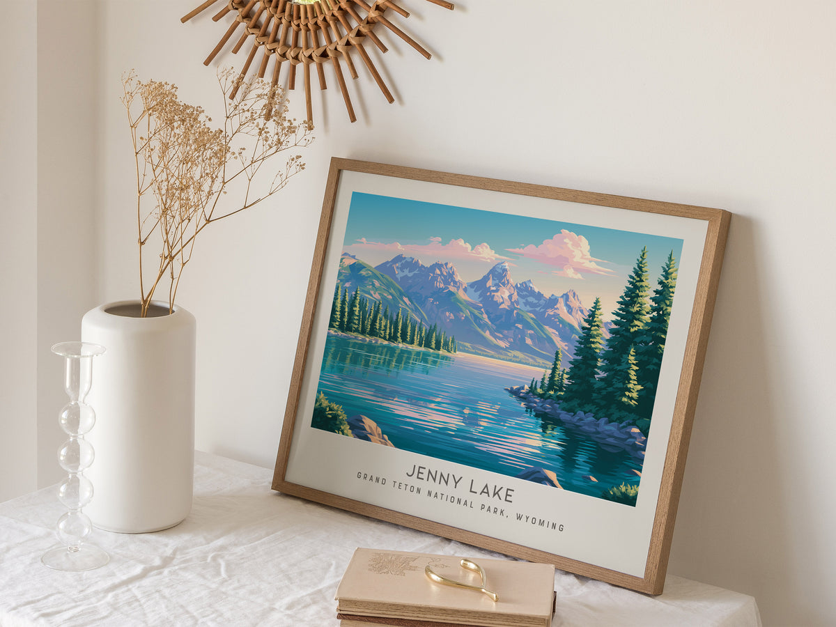 Jenny Lake Landscape Matte Border Poster | Grand Teton National Park, Wyoming Vacation Wall Art — 16x20 in