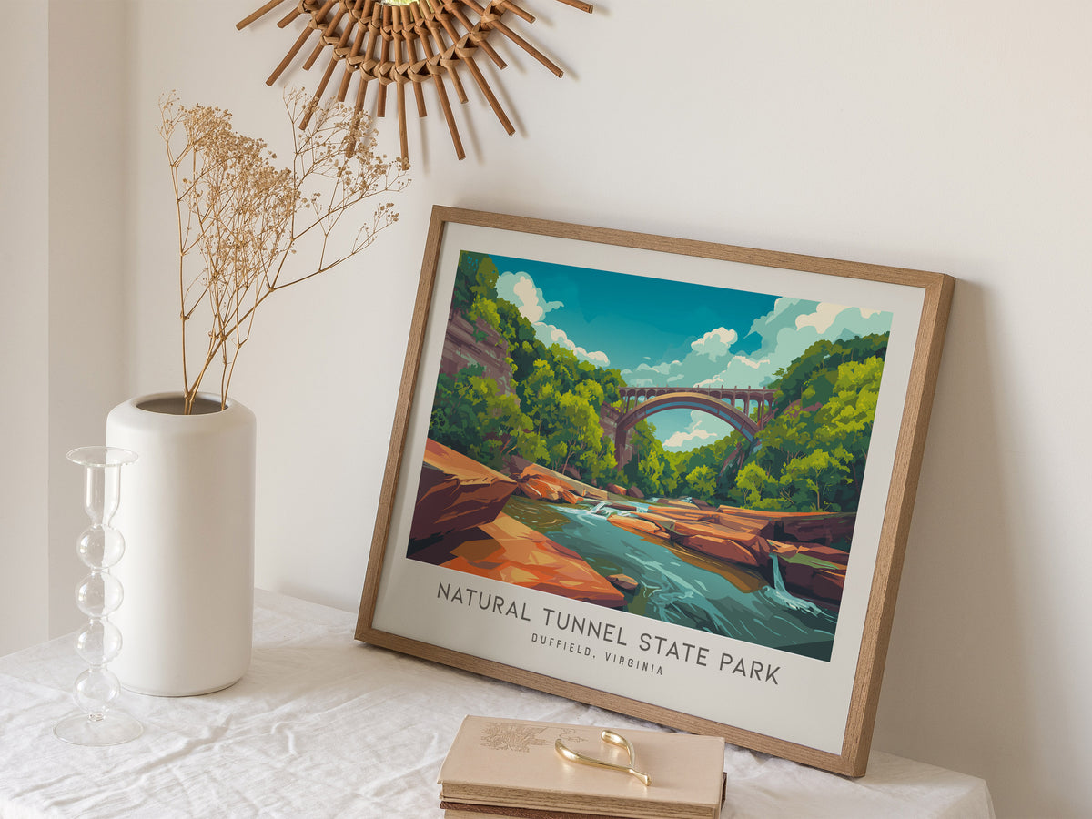 Natural Tunnel State Park Landscape Matte Border Poster | Duffield, Virginia Vacation Wall Art — 16x20 in