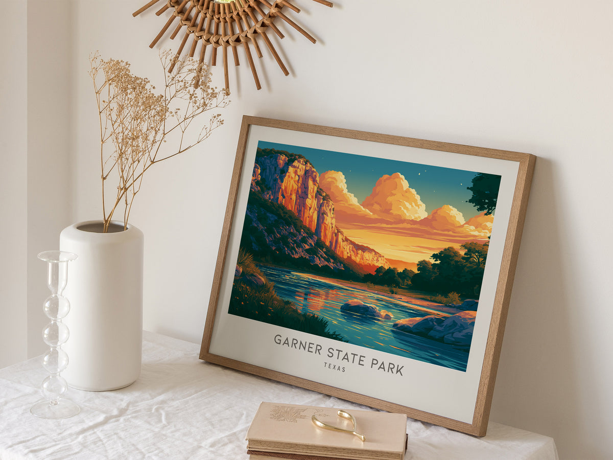 Garner State Park Landscape Matte Border Poster | Texas Hill Country Vacation Wall Art — 16x20 in