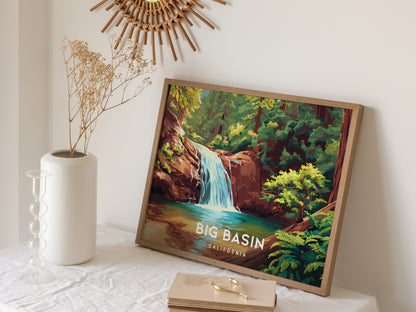 Big Basin Redwoods, California Landscape Poster | Ancient Forest Travel Wall Art — 16x20 in
