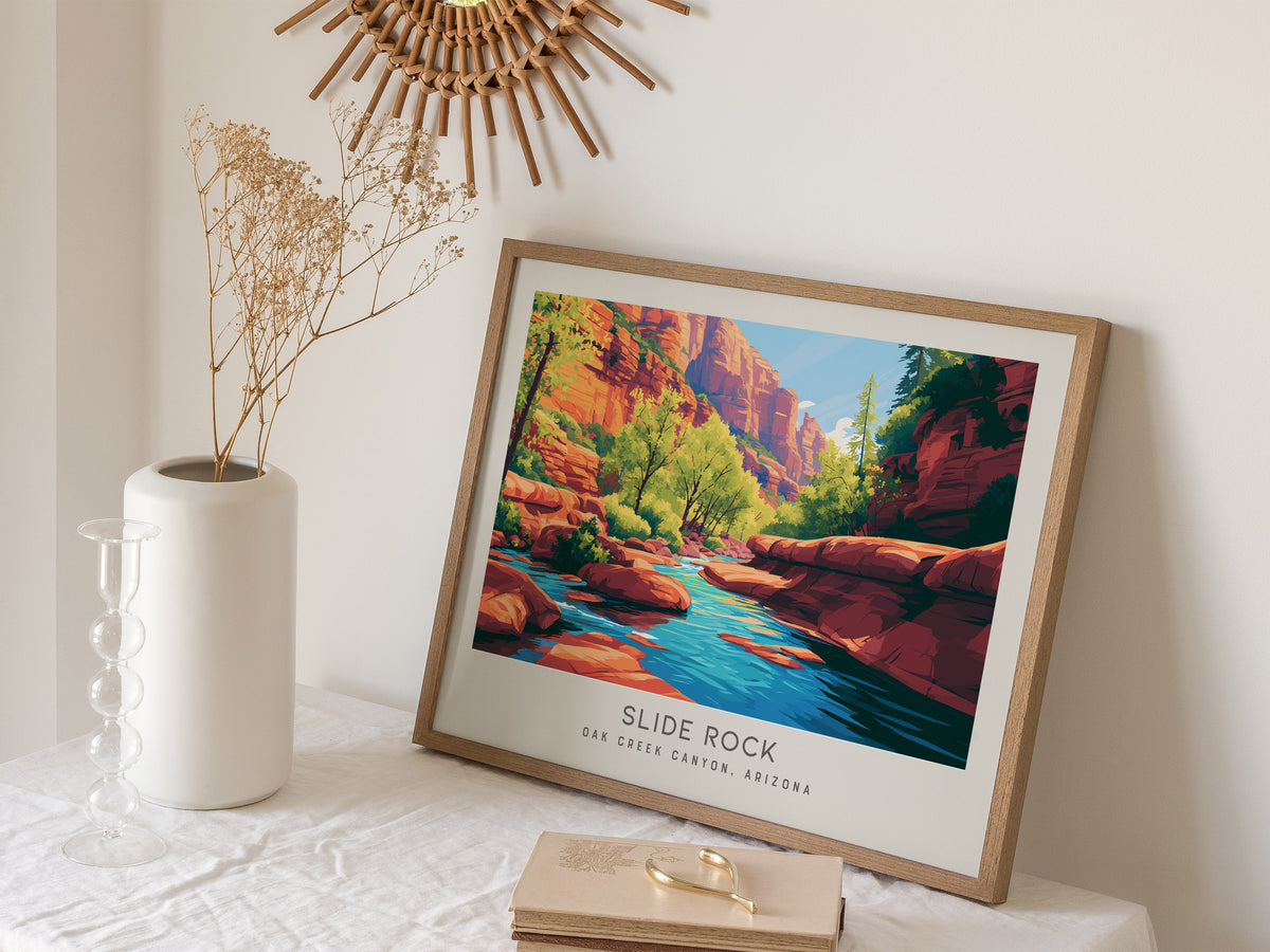 Slide Rock Landscape Matte Border Poster | Oak Creek Canyon, Arizona Travel Wall Art — 16x20 in