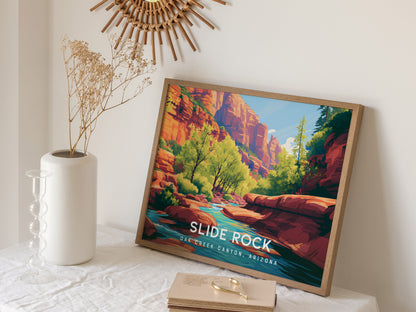 Slide Rock, Oak Creek Canyon, Arizona Landscape Poster | Desert Swimming Hole Destination Print Wall Art — 16x20 in