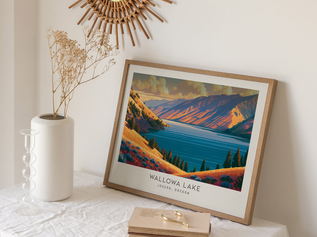 Wallowa Lake Landscape Matte Border Poster | Joseph, Oregon Framed or Unframed Destination Print — 16x20 in