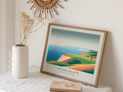 Arcadia Bluffs Landscape Matte Border Poster | Golf Wall Art Arcadia, Michigan Framed or Unframed — 16x20 in