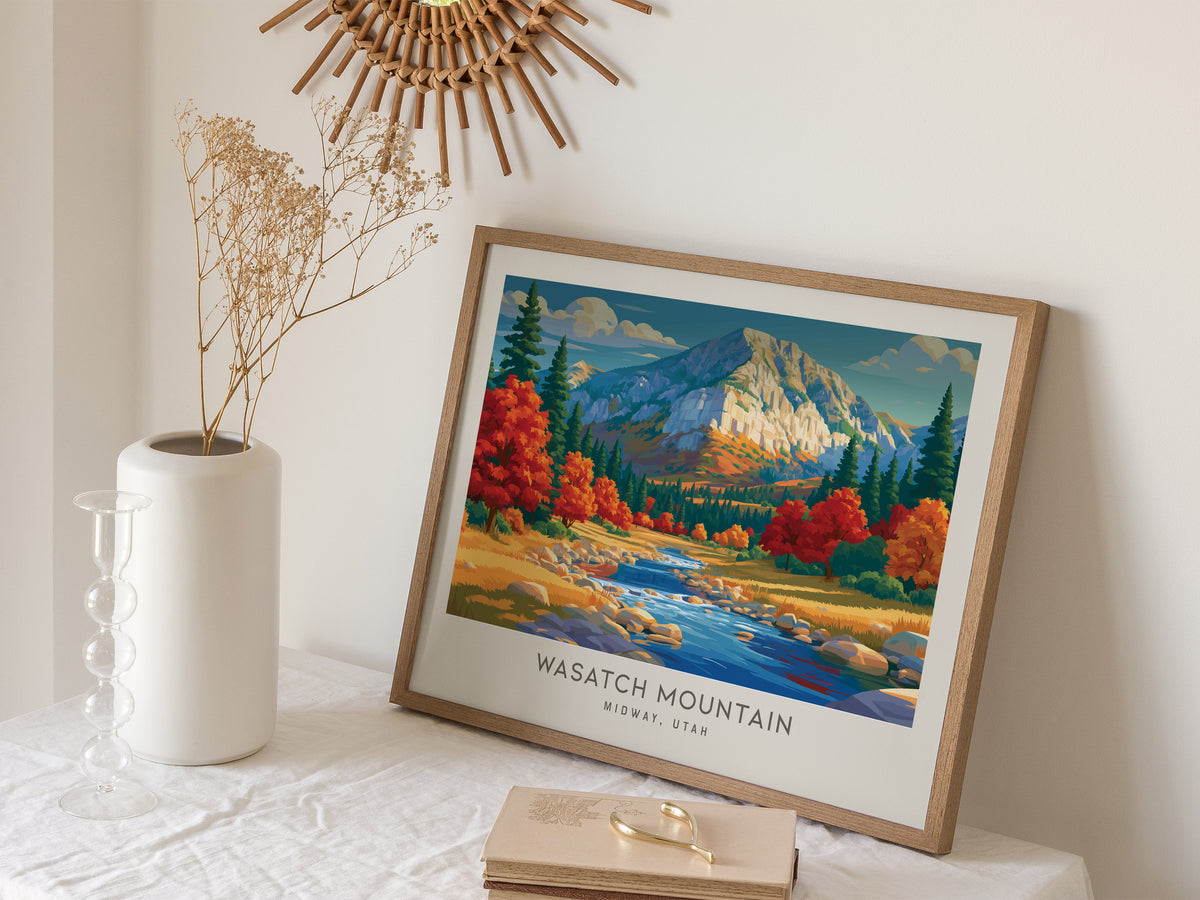 Wasatch Mountain Landscape Matte Border Poster | Midway, Utah Vacation Wall Art — 16x20 in
