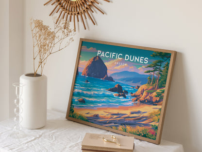 Pacific Dunes, Oregon Landscape Poster | Windswept Dunes Travel Wall Art — 16x20 in