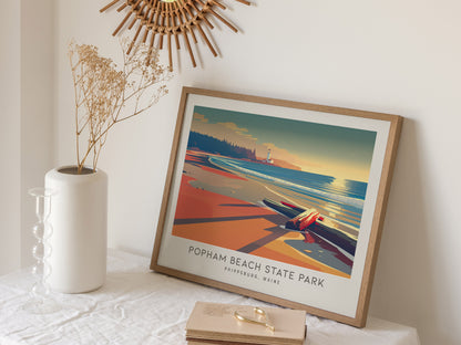 Popham Beach State Park Landscape Matte Border Poster | Phippsburg, Maine Travel Wall Art — 16x20 in