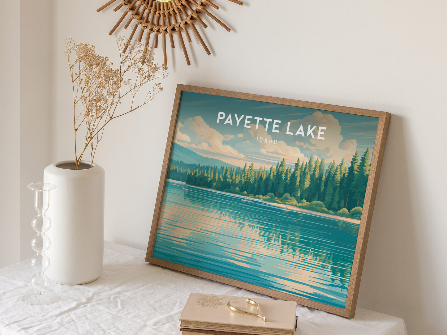 Payette Lake, Idaho Landscape Poster | Vacation Wall Art Framed or Unframed — 16x20 in