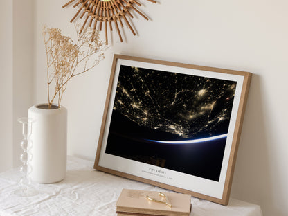 City Lights Landscape Poster | NASA International Space Station Astronomy Print Wall Art — 16x20 in