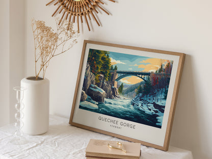 Quechee Gorge Landscape Matte Border Poster | Vermont Travel Gift Vacation Wall Art — 16x20 in