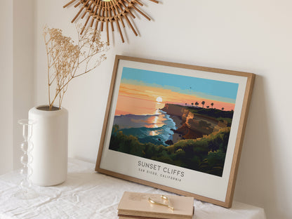 Sunset Cliffs Landscape Matte Border Poster | San Diego, California Travel Wall Art — 16x20 in