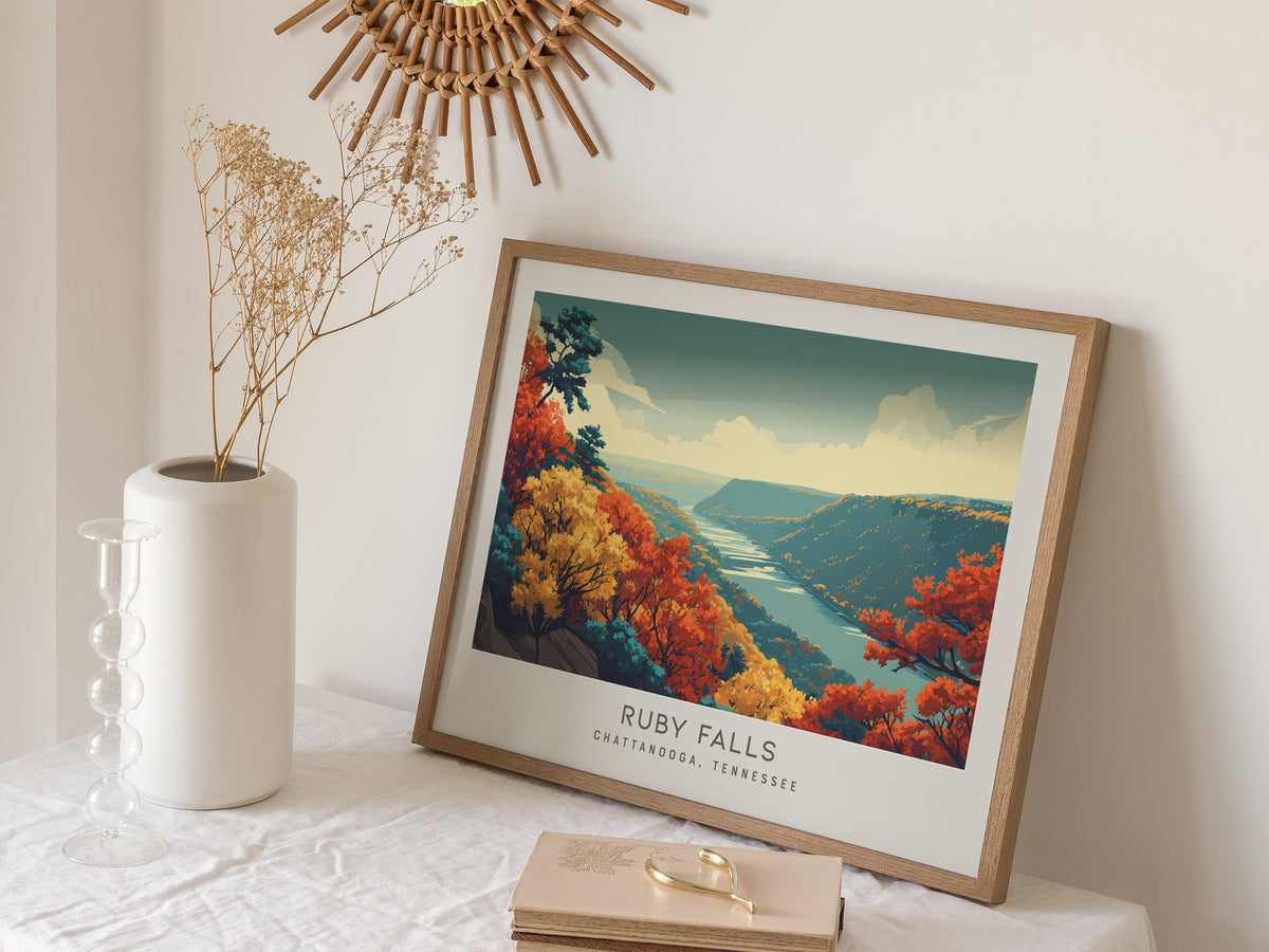 Ruby Falls Landscape Matte Border Poster | Chattanooga, Tennessee Travel Gift Framed or Unframed — 16x20 in