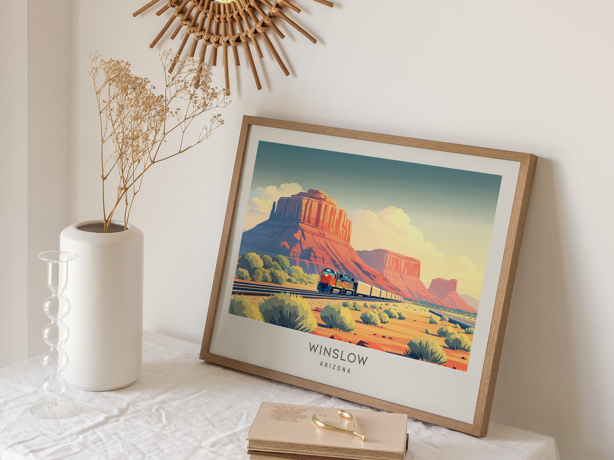Winslow Landscape Matte Border Poster | Arizona Route 66 Vacation Wall Art — 16x20 in