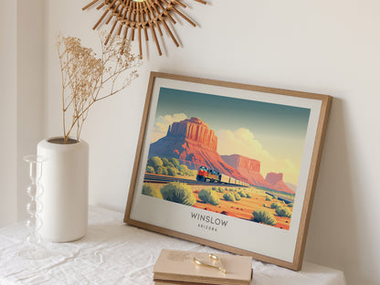 Winslow Landscape Matte Border Poster | Arizona Route 66 Vacation Wall Art — 16x20 in