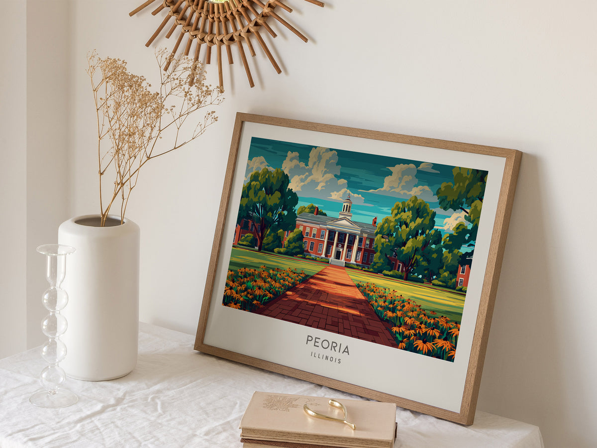 Peoria Landscape Matte Border Poster | Illinois Travel Gift Vacation Wall Art — 16x20 in