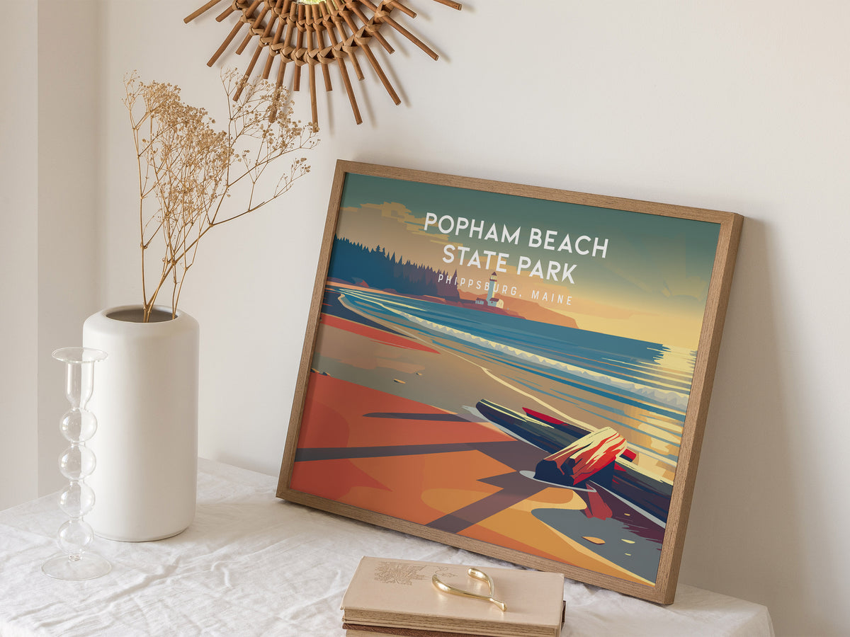 Popham Beach State Park Landscape Poster | Phippsburg, Maine Travel Wall Art — 16x20 in