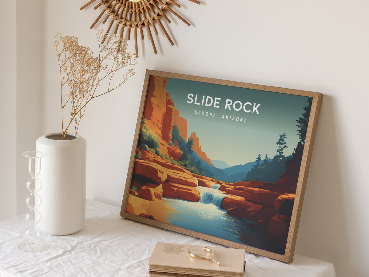 Slide Rock Landscape Poster | Sedona, Arizona Red Canyon Framed or Unframed Wall Art — 16x20 in