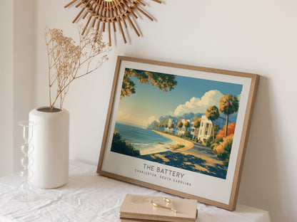 The Battery Landscape Matte Border Poster | Charleston, South Carolina Travel Wall Art — 16x20 in