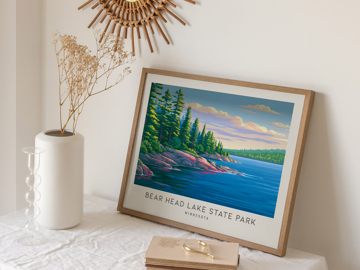 Bear Head Lake State Park Landscape Matte Border Poster | Minnesota Vacation Wall Art — 16x20 in