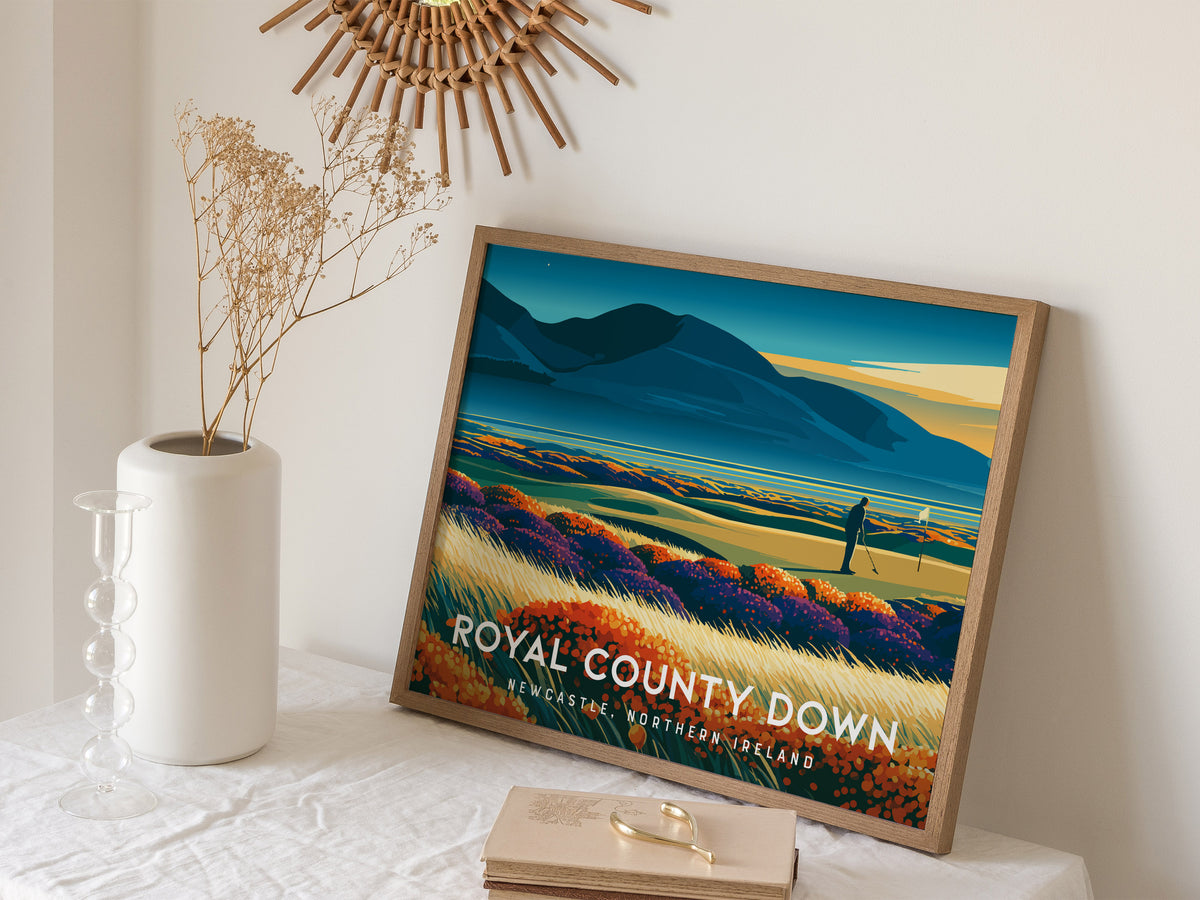 Royal County Down, Newcastle, Northern Ireland Poster | Landscape Links Poster Golf Wall Art — 16x20 in