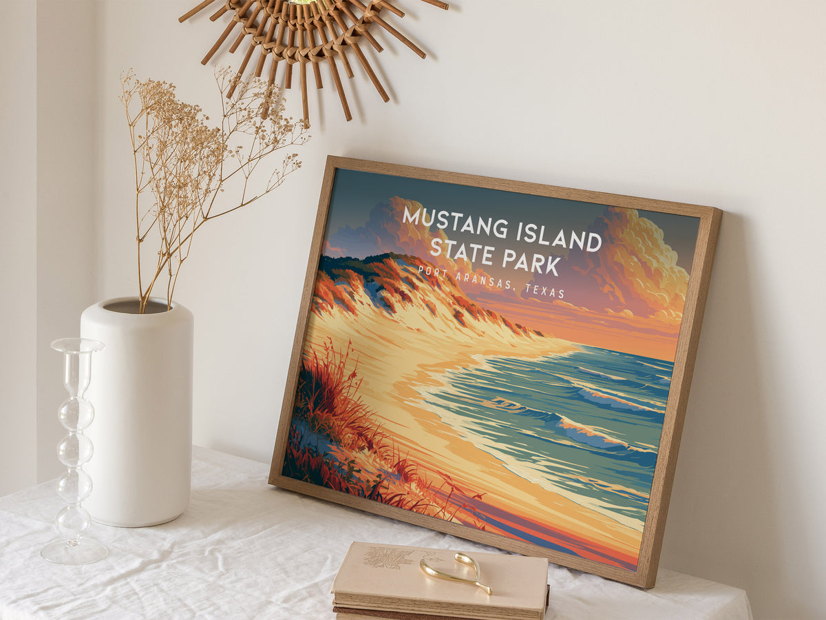 Mustang Island State Park, Port Aransas, Texas Landscape Poster | Coastal Beach Decor Wall Art — 16x20 in