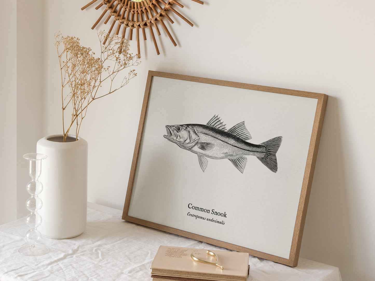 Common Snook Landscape Poster | Centropomus undecimalis Ink Illustration Zoological Wall Art — 16x20 in