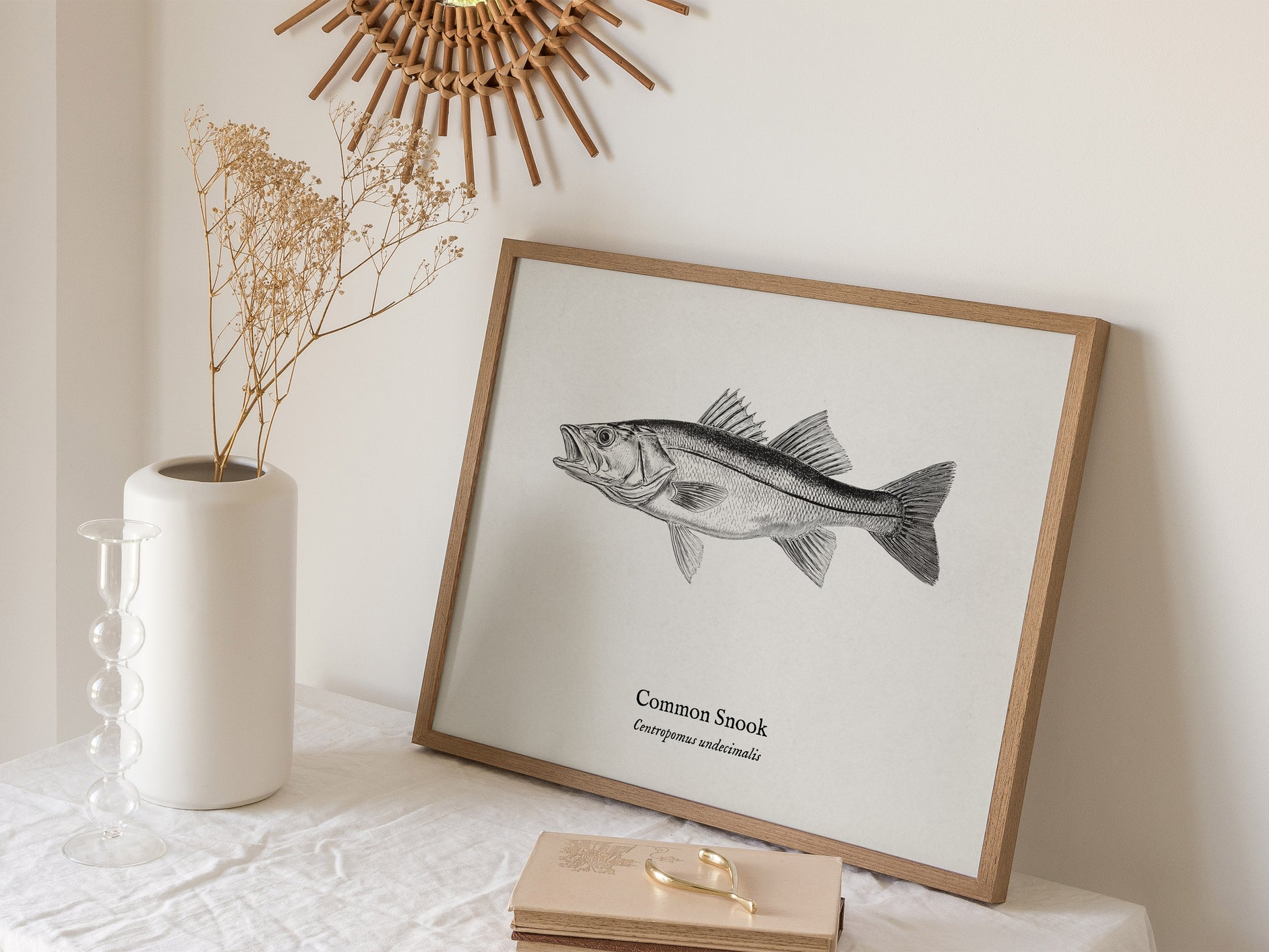 Common Snook Landscape Poster | Centropomus undecimalis Ink Illustration Zoological Wall Art — 16x20 in