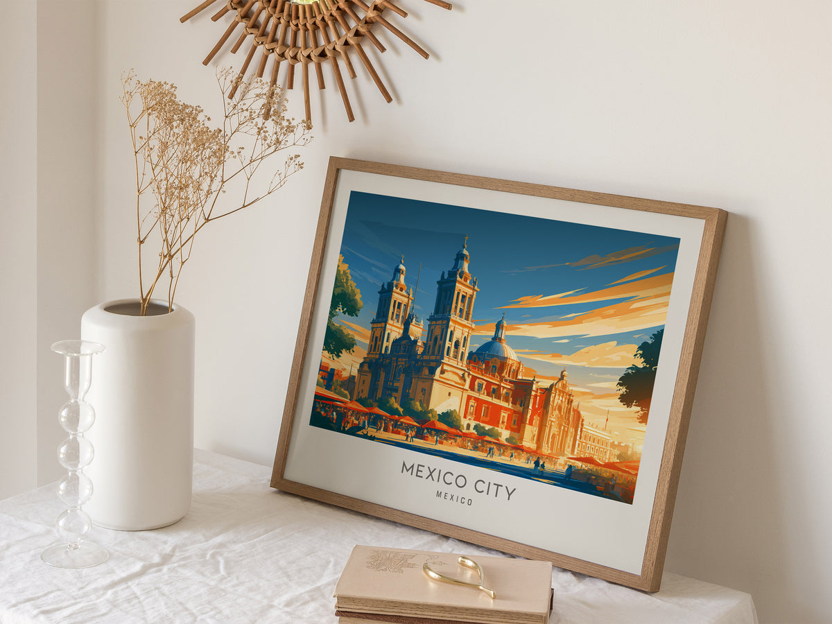 Mexico City Landscape Matte Border Poster | Mexico Vacation Wall Art — 16x20 in