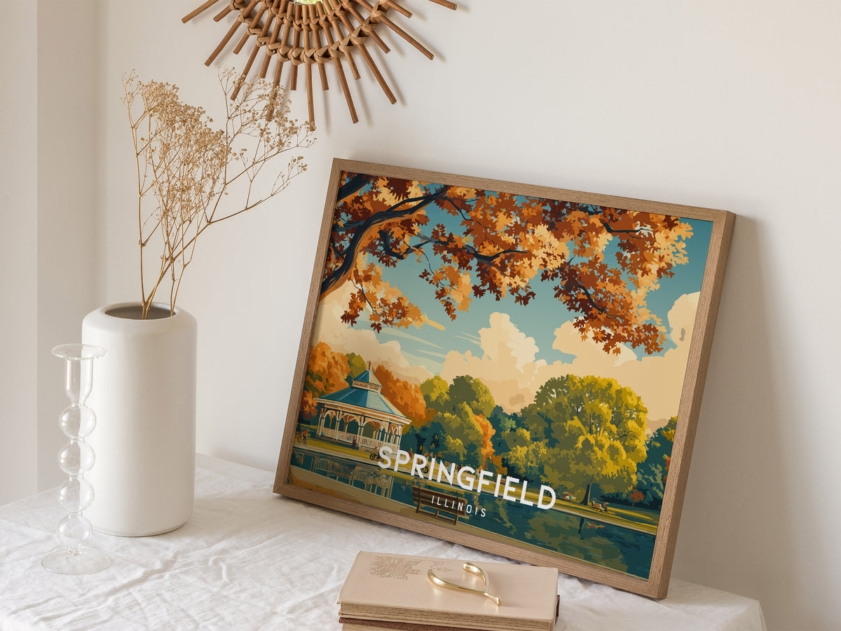 Springfield, Illinois Landscape Poster | Historic Route 66 Prairie Framed or Unframed Wall Art — 16x20 in