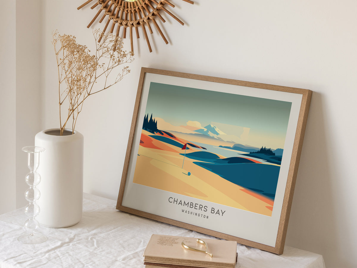 Chambers Bay Landscape Matte Border Poster | Washington Framed or Unframed Golf Wall Art — 16x20 in