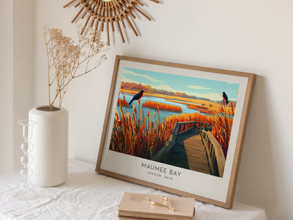 Maumee Bay Landscape Matte Border Poster | Oregon, Ohio Destination Print Travel Wall Art — 16x20 in
