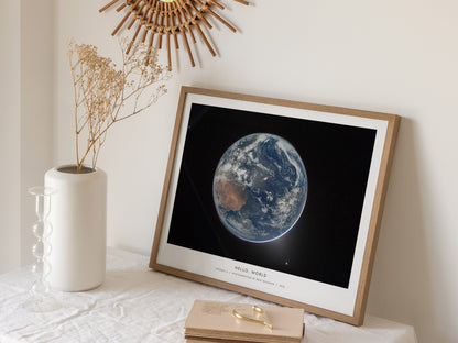 Hello, World Landscape Poster | NASA Artemis II Space Photography Wall Art — 16x20 in