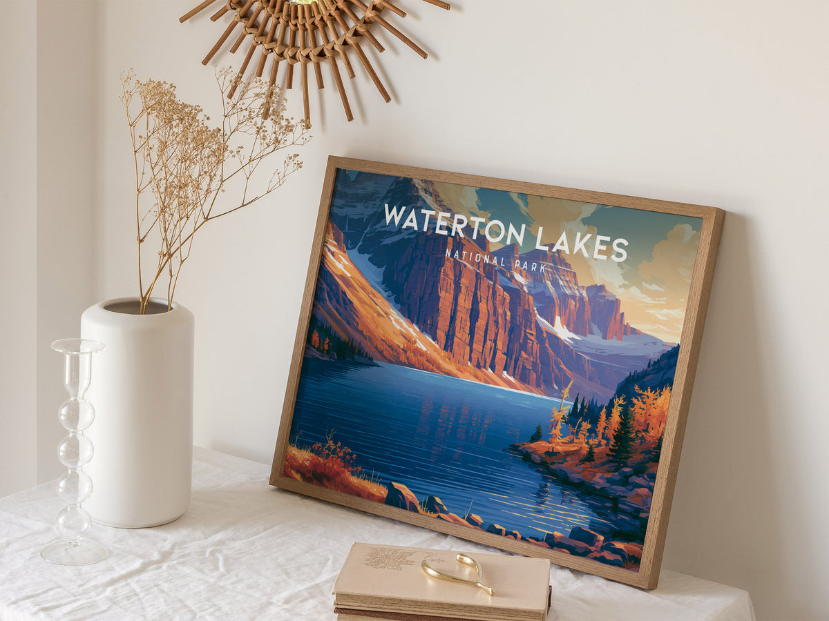 Waterton Lakes Landscape Poster | National Park Vacation Wall Art — 16x20 in
