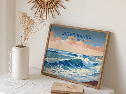 Outer Banks, North Carolina Landscape Poster | Coastal Beach Decor Wall Art — 16x20 in