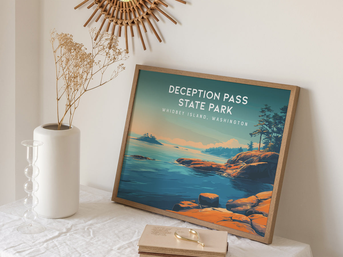 Deception Pass State Park Landscape Poster | Whidbey Island, Washington Pacific Northwest Beach House Decor — 16x20 in