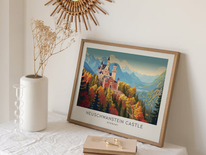 Neuschwanstein Castle Landscape Matte Border Poster | Germany Vacation Wall Art — 16x20 in