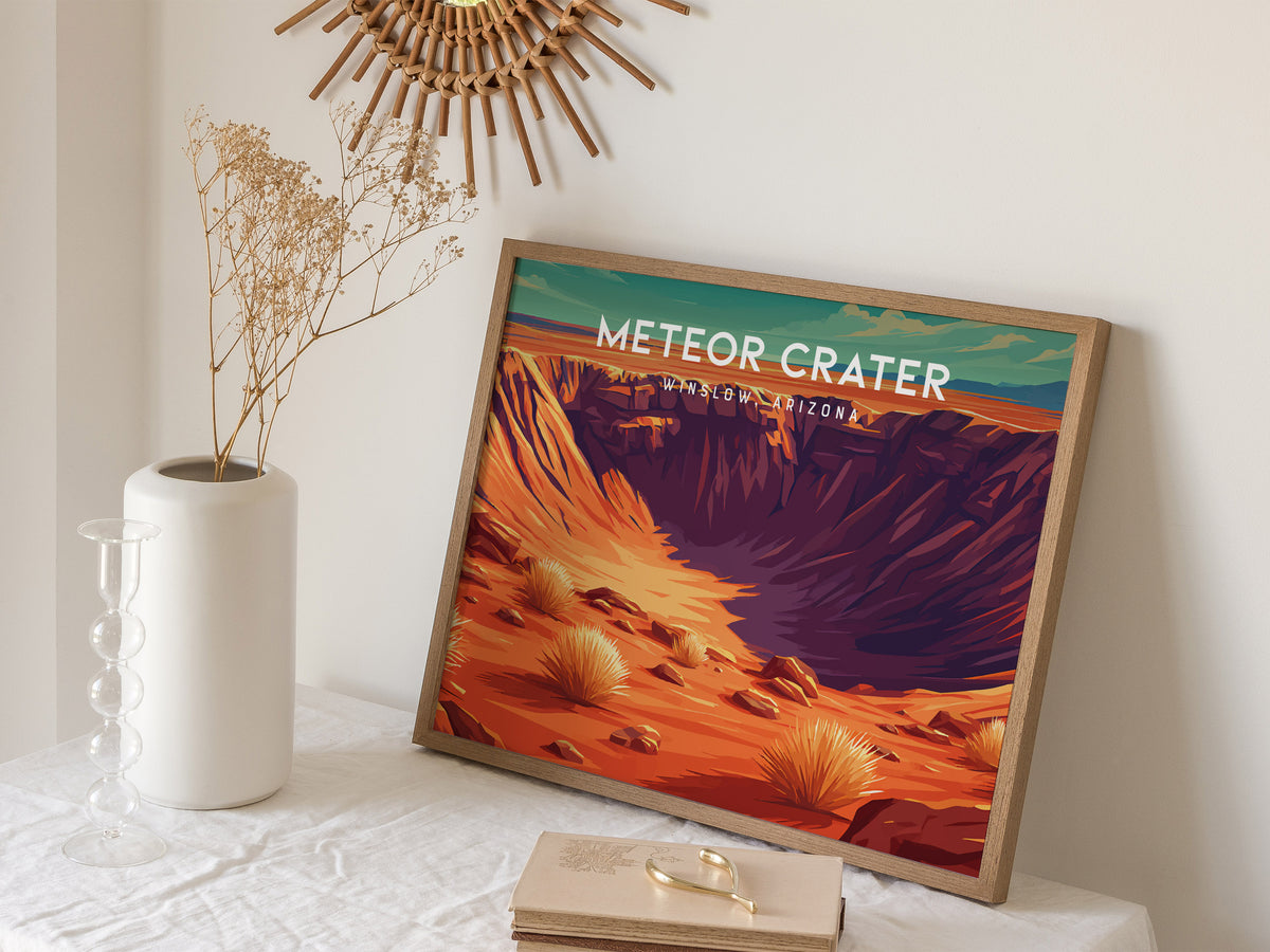 Meteor Crater Landscape Poster | Winslow, Arizona Framed or Unframed Vacation Wall Art — 16x20 in