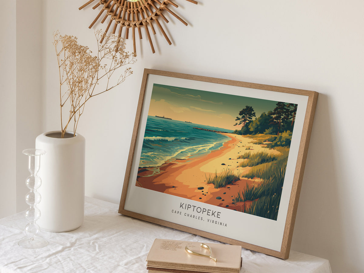 Kiptopeke Landscape Matte Border Poster | Cape Charles, Virginia Beach House Decor Travel Gift — 16x20 in
