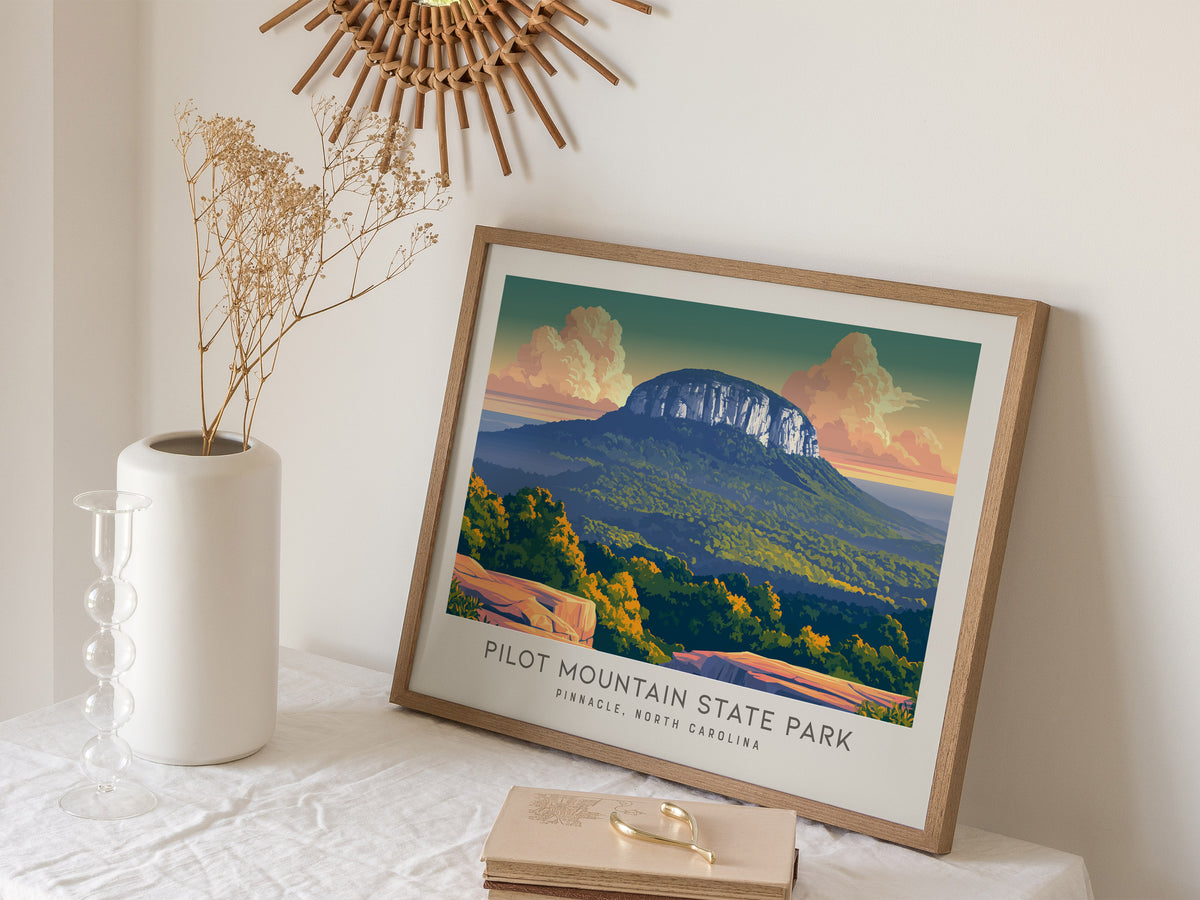 Pilot Mountain State Park Landscape Matte Border Poster | Pinnacle, North Carolina Travel Gift — 16x20 in