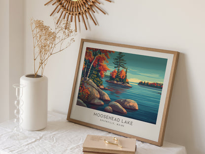 Moosehead Lake Landscape Matte Border Poster | Greenville, Maine Vacation Wall Art — 16x20 in