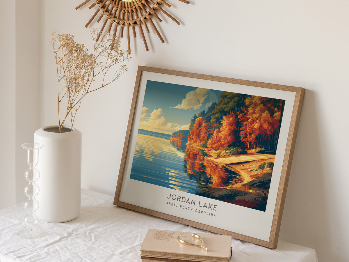 Jordan Lake Landscape Matte Border Poster | Apex, North Carolina Vacation Wall Art — 16x20 in