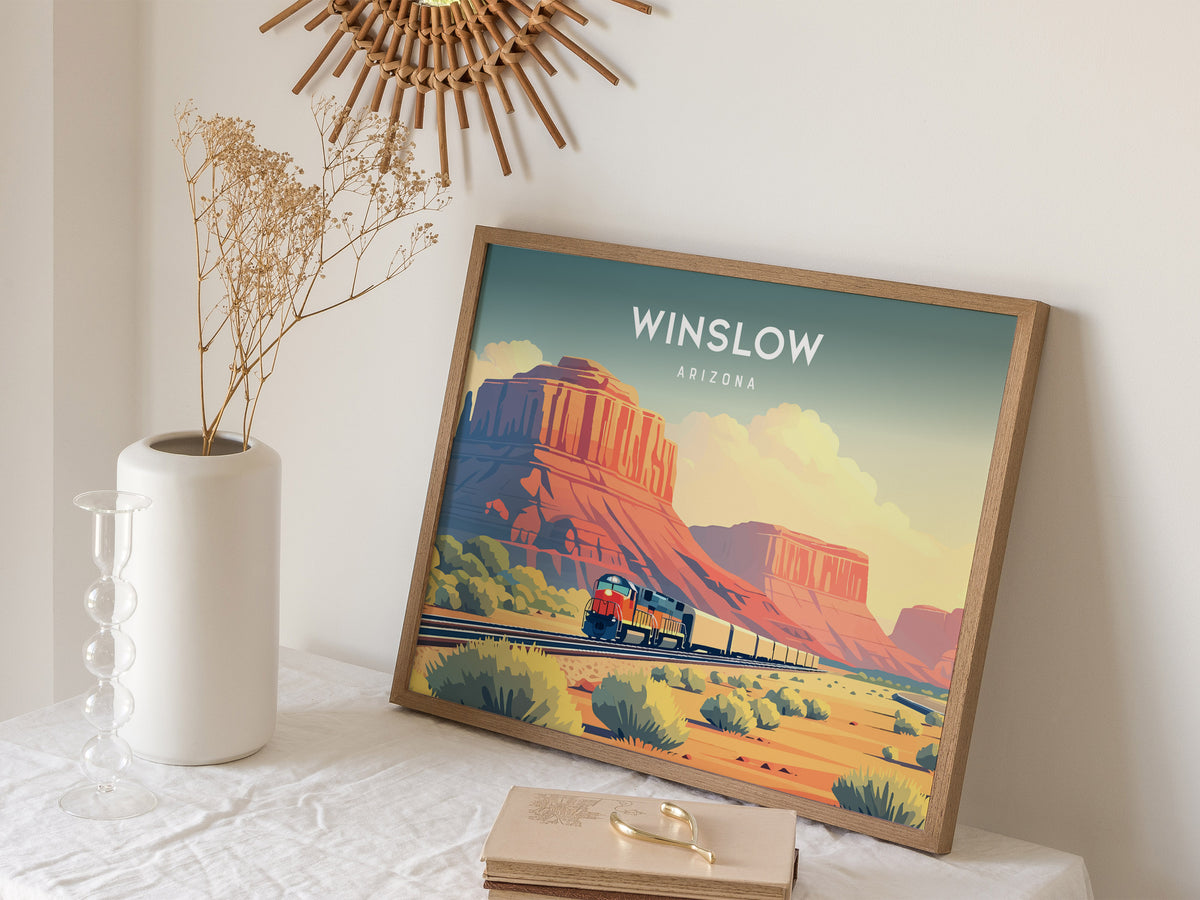 Winslow, Arizona Landscape Poster | Standin' on the Corner Travel Gift Wall Art — 16x20 in